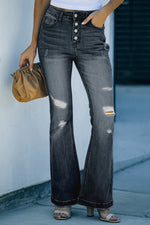 Load image into Gallery viewer, Distressed Button-Fly Flare Jeans Pants
