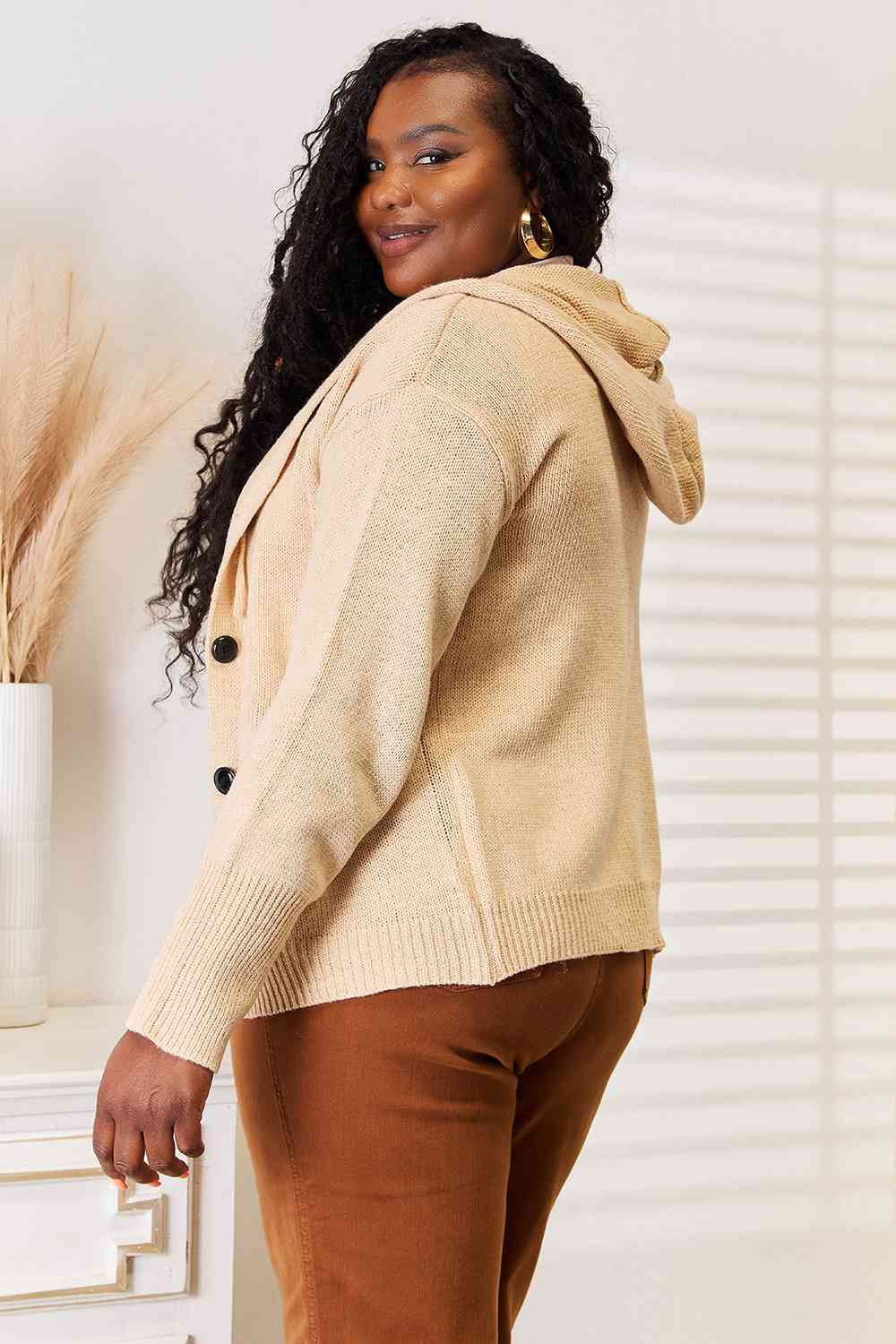 Button Down Long Sleeve Hooded Sweater