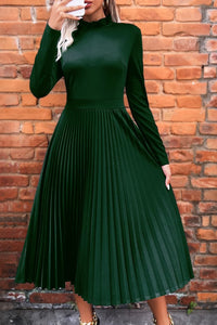 Ruffle Collar Pleated Long Sleeve Dress