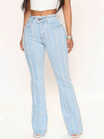 Load image into Gallery viewer, Striped Raw Hem Jeans Pants
