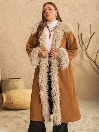 Plus-Size Open-Front Long Sleeve Trench Coat