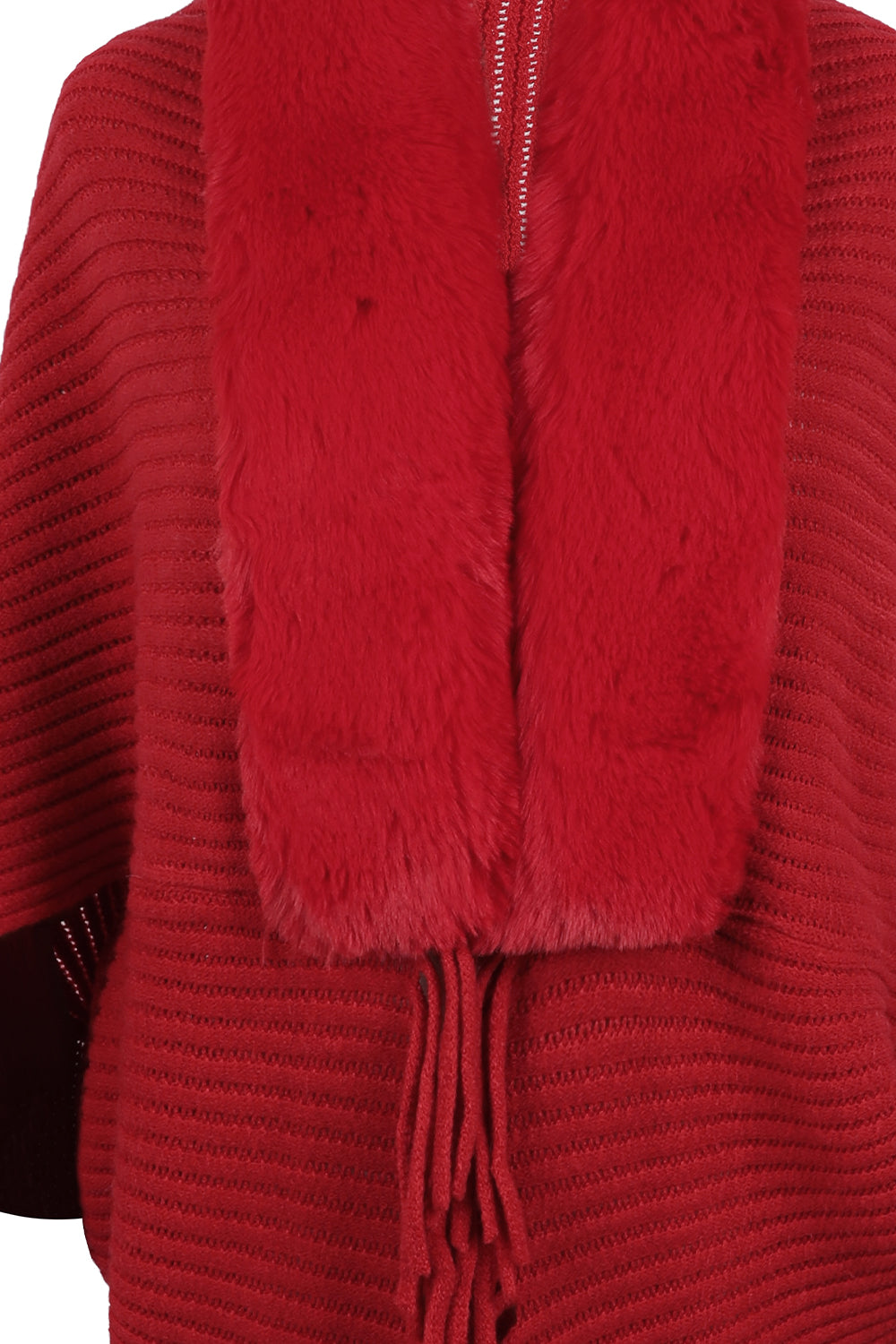 Fringe Detail Ribbed Poncho
