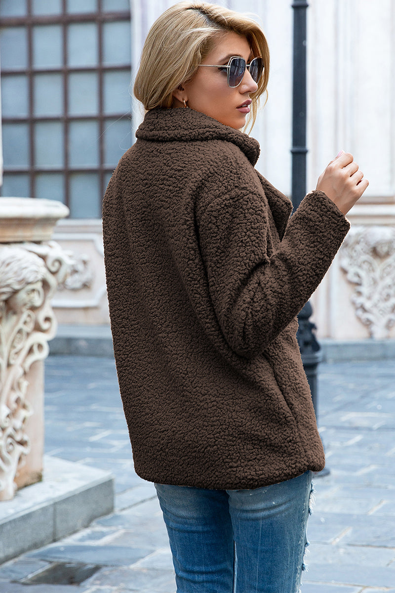 Double-Breasted Lapel Collar Teddy Sherpa Coat