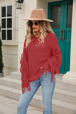 Load image into Gallery viewer, Ribbed Round Neck Fringe Detail Sweater
