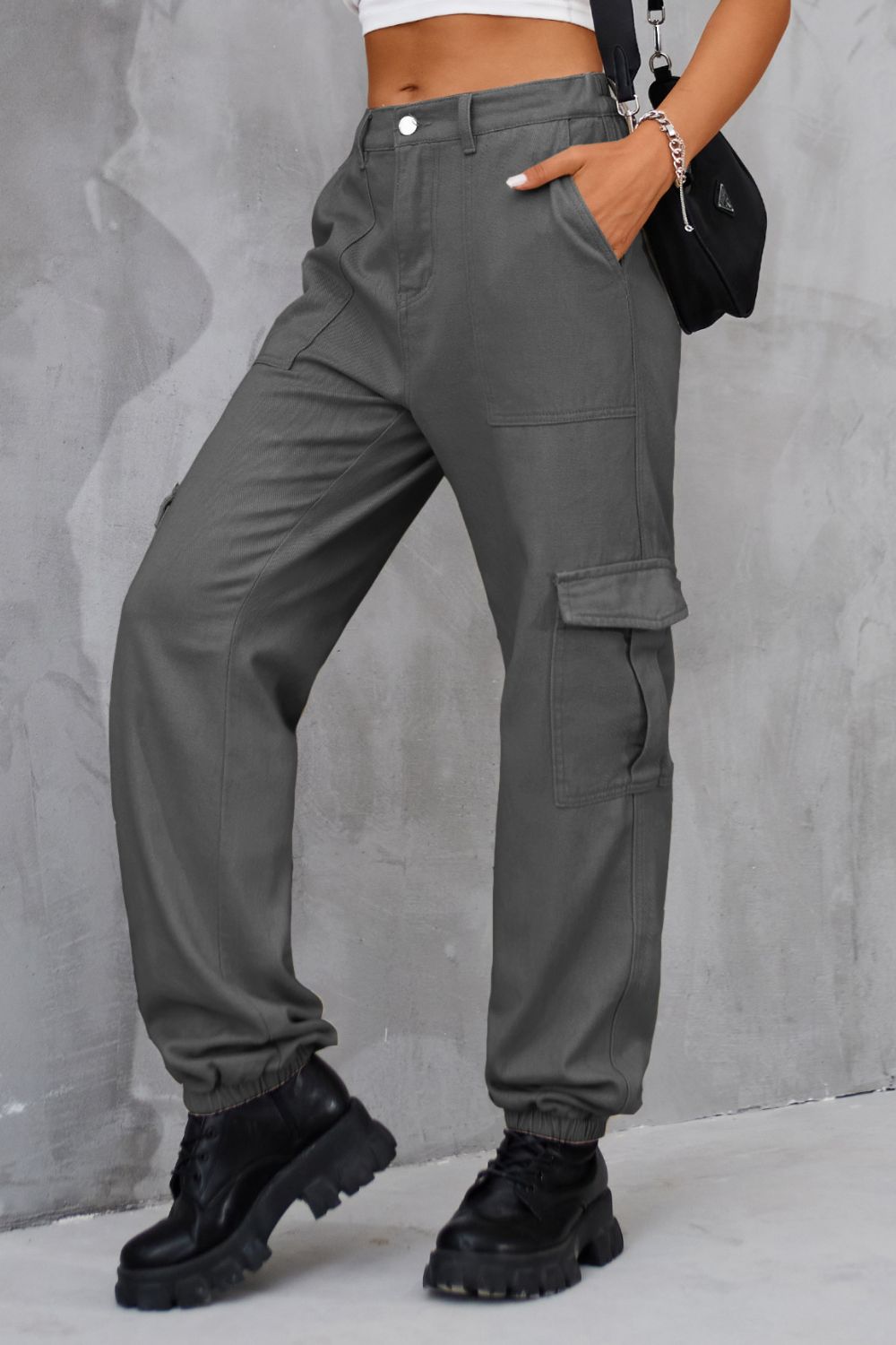 Buttoned High Waist Wide Leg Pants
