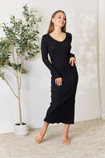 Load image into Gallery viewer, Ribbed Long Sleeve Midi Slit Dress

