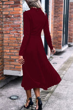 Load image into Gallery viewer, Ruffle Collar Pleated Long Sleeve Dress
