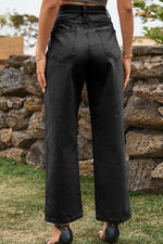 Load image into Gallery viewer, High Waist Loose Fit Ankle Slit Jeans Pants
