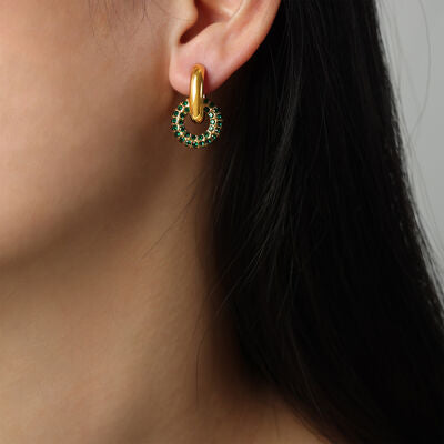 Zircon Inlaid Double-Hoop Earrings in 18K Gold-Plated Titanium