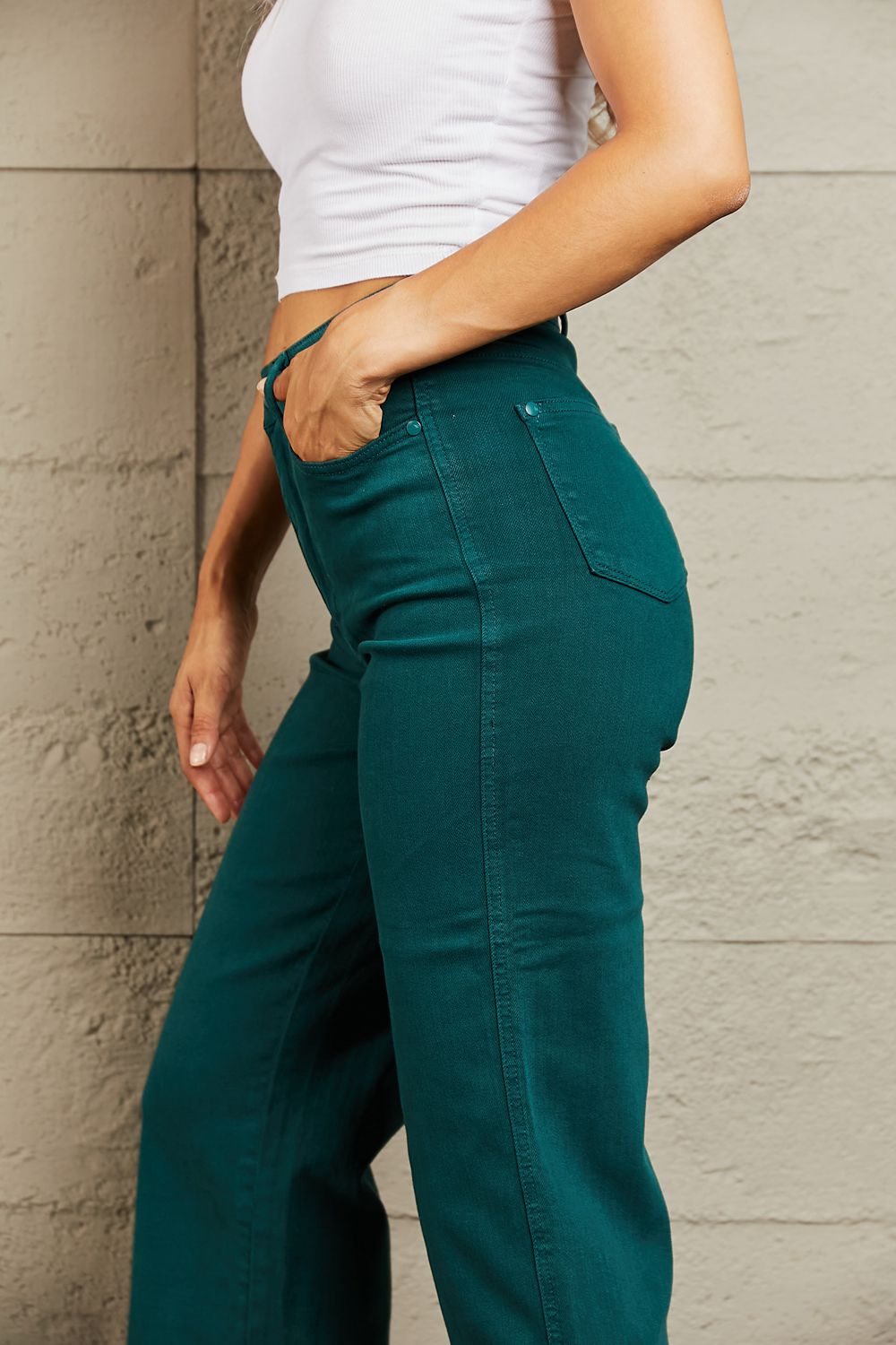 Full Size Tummy Control High Waisted Cropped Wide Leg Jean Pants