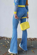 Load image into Gallery viewer, Raw Hem Striped Jeans Pants
