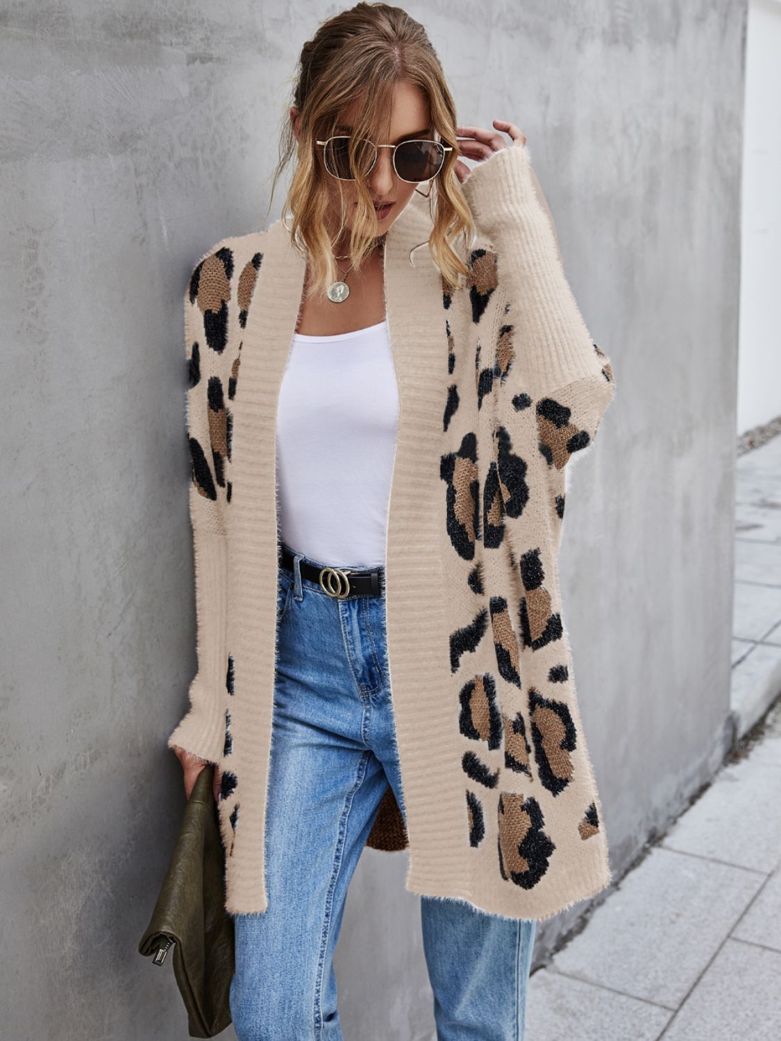 Leopard Print Fuzzy Open Front Cardigan