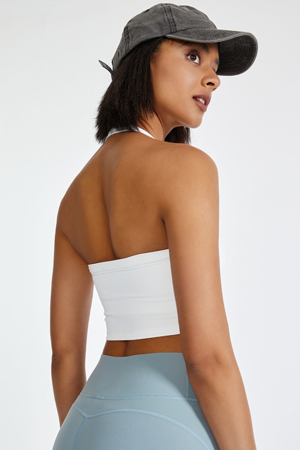 Ribbed Halter Racerback Crop Top