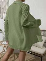 Load image into Gallery viewer, Dropped Shoulder Button Up Top and Elastic Waist Shorts Set
