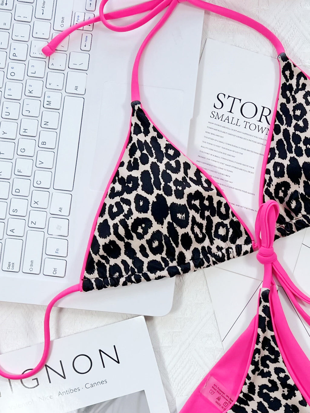 Leopard Print Triangle Bikini Set | Neon Tie-Side Two-Piece