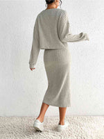 Load image into Gallery viewer, Ribbed Spaghetti Strap Slit Dress &amp; Cardigan Set
