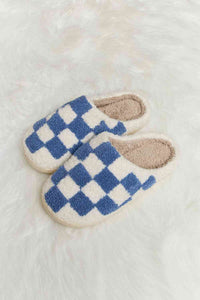 Melody Checkered Print Plush Slide Slippers