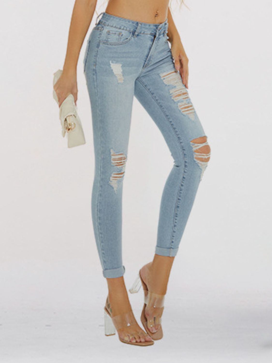 Distressed Skinny Cropped Jeans Pants