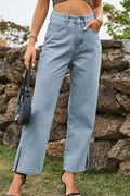 High Waist Loose Fit Ankle Slit Pants