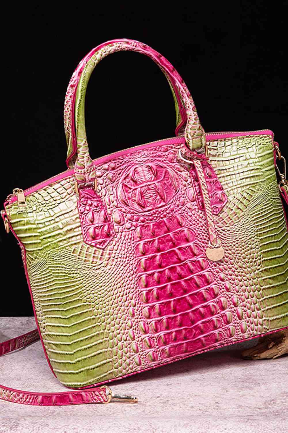 Croc-Embossed Gradient PU Leather Handbag – Luxe Fade Finish