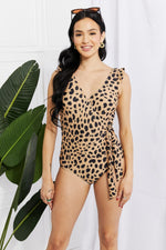Load image into Gallery viewer, Full Size Float On Ruffle Faux Wrap One-Piece in Leopard

