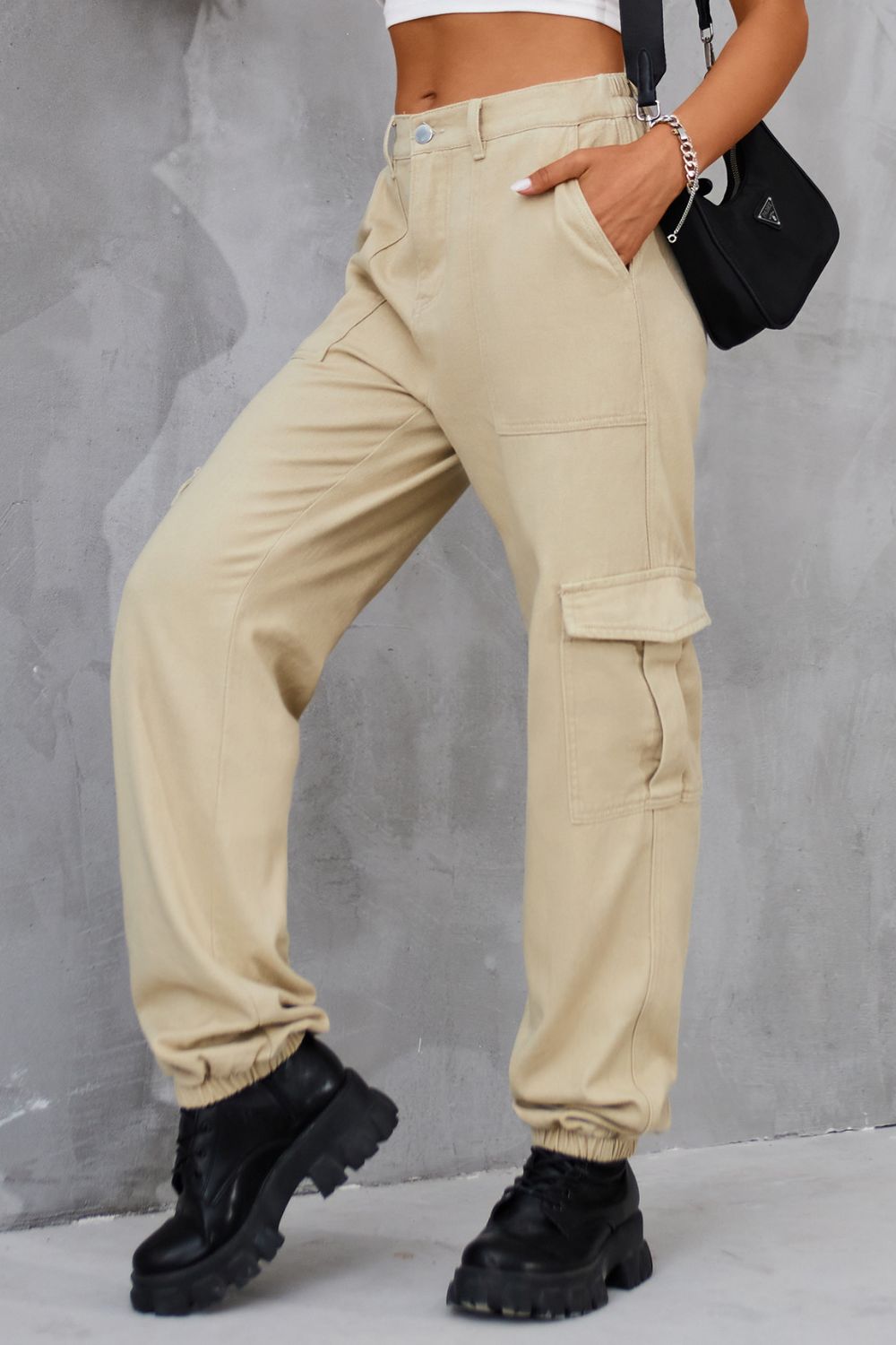 Buttoned High Waist Wide Leg Pants
