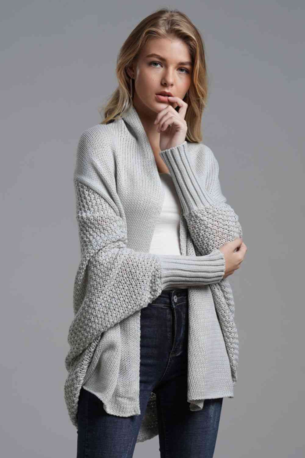 Dolman Sleeve Open Front Ribbed Longline Cardigan