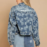 Load image into Gallery viewer, Plaid Raw Hem Dropped Shoulder Denim Jacket
