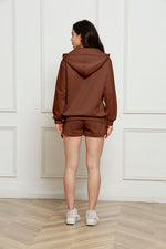 Load image into Gallery viewer, Zip Up Drawstring Hoodie and Shorts Set
