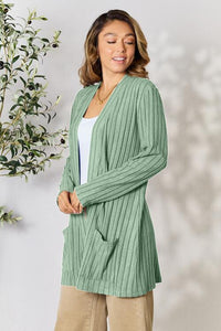 Ribbed Open Front Cardigan with Pockets