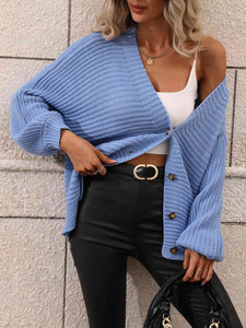 Double Take Button Down Horizontal-Ribbing Longline Cardigan