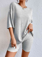 Load image into Gallery viewer, Ribbed Round Neck Top and Shorts Set
