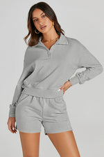 Load image into Gallery viewer, Half Button Sweatshirt and Shorts Active Set
