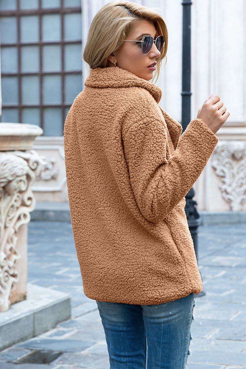 Double-Breasted Lapel Collar Teddy Sherpa Coat