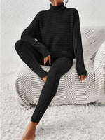 Load image into Gallery viewer, Ribbed Turtleneck Top and Pants Set
