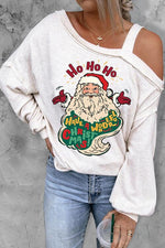 Load image into Gallery viewer, Santa Claus Graphic Asymmetrical Neck Long Sleeve Top
