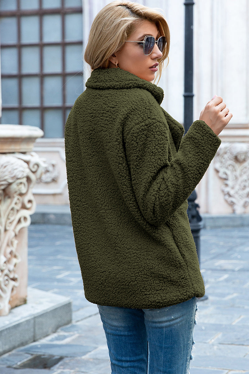 Double-Breasted Lapel Collar Teddy Sherpa Coat