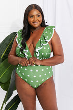 Load image into Gallery viewer, Moonlit Dip Ruffle Plunge Swimsuit in Mid Green
