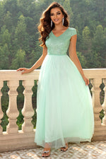 Load image into Gallery viewer, Sequin V-Neck Mesh Maxi Dress
