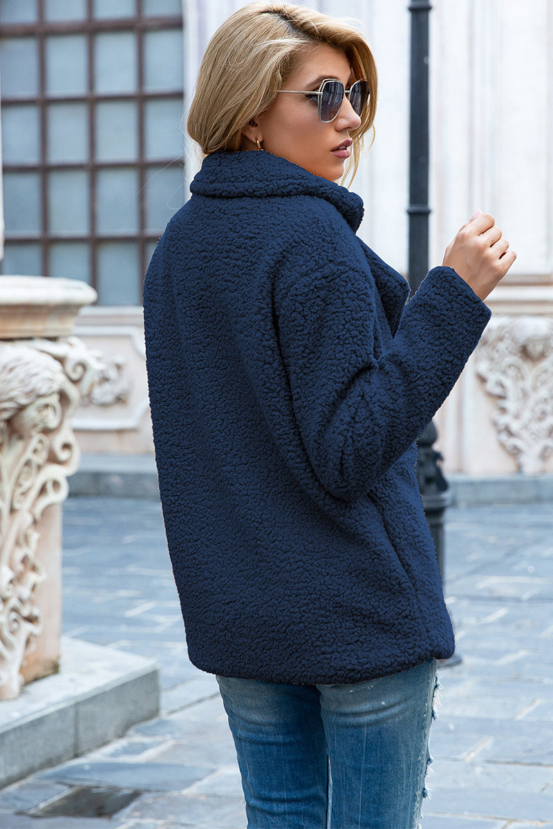 Double-Breasted Lapel Collar Teddy Sherpa Coat