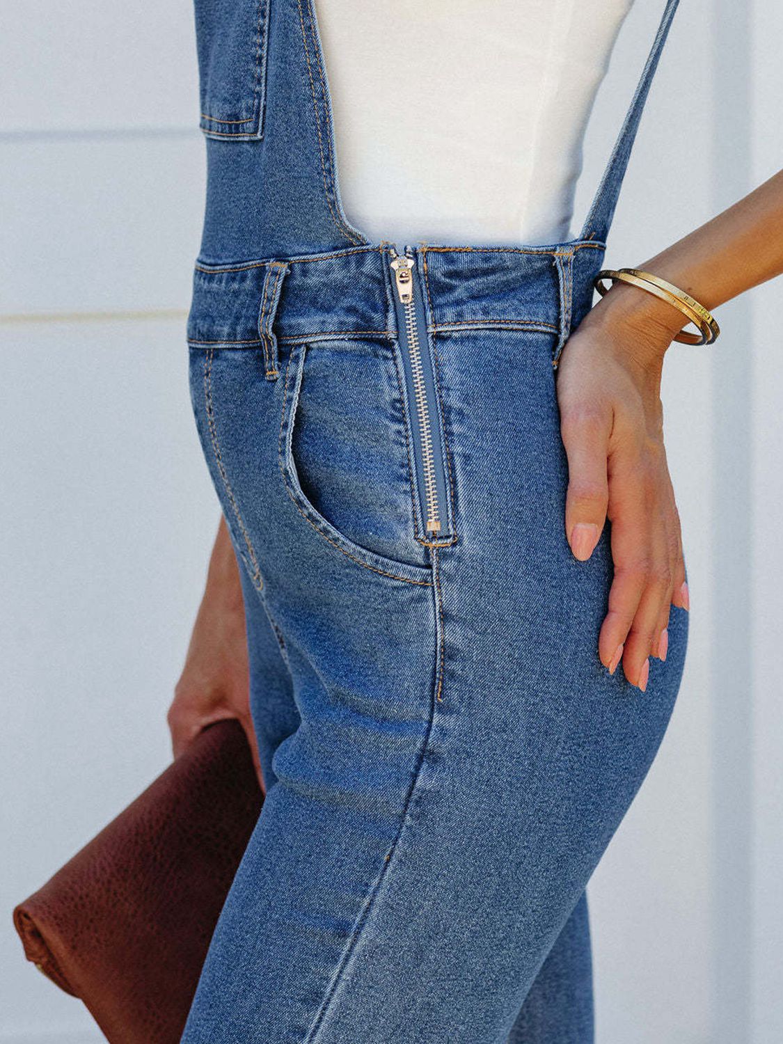 Flare Leg Raw Hem Denim Overalls