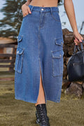 Slit Front Midi Skirt with Pockets