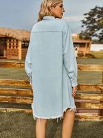 Load image into Gallery viewer, Raw Hem Collared Denim Dress
