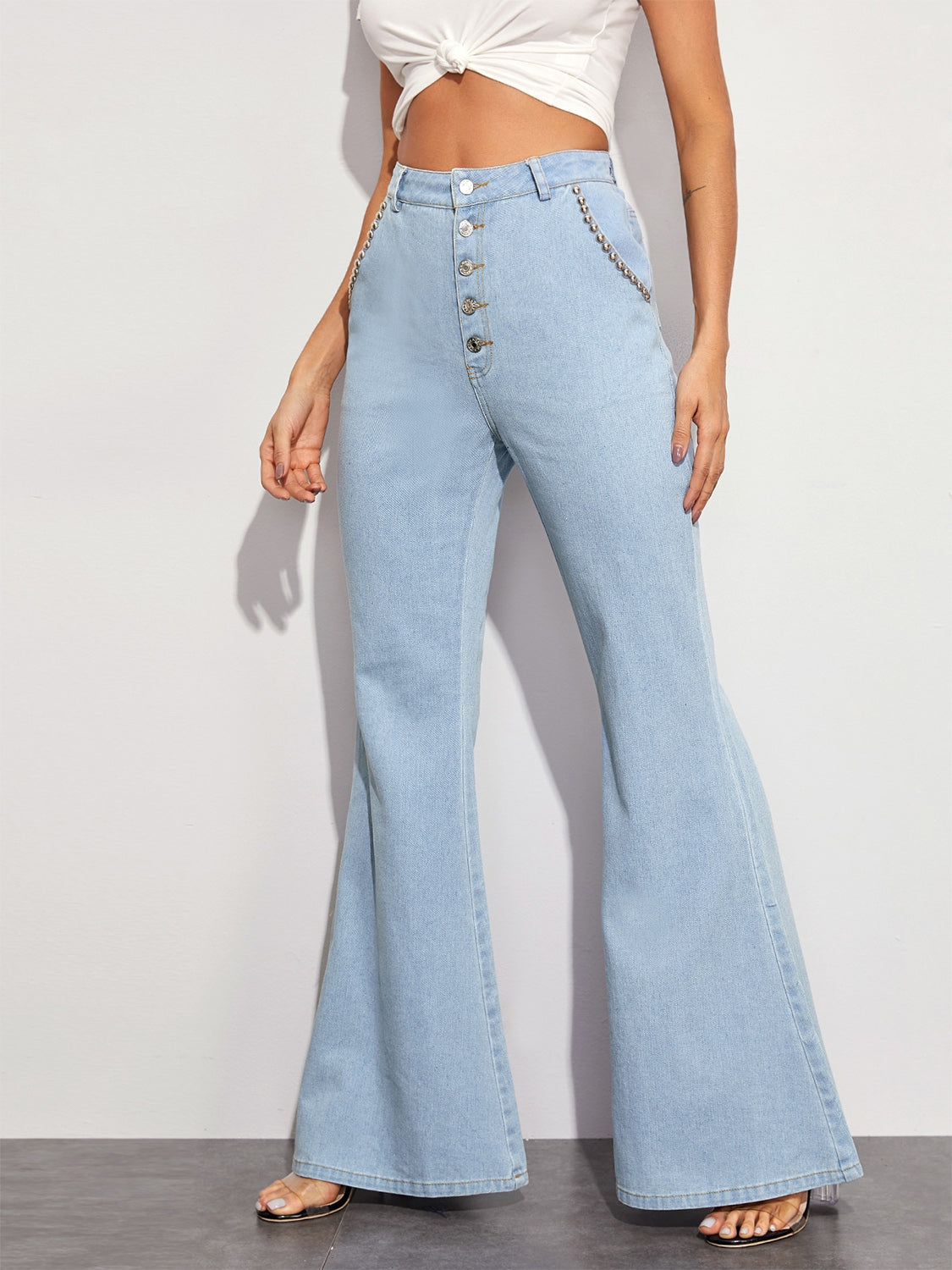 Button Fly Wide Leg Jeans Pants