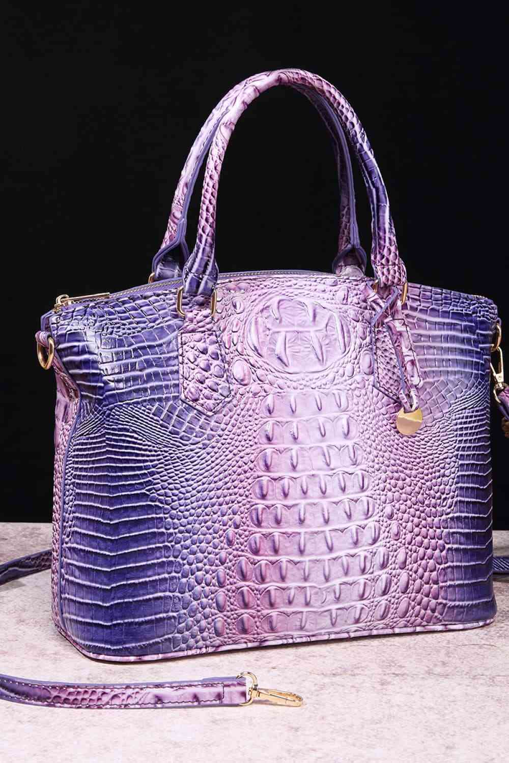Croc-Embossed Gradient PU Leather Handbag – Luxe Fade Finish