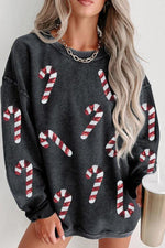 Load image into Gallery viewer, Sequin Candy Cane Round Neck Sweatshirt
