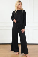 Load image into Gallery viewer, Textured Long Sleeve Top and Drawstring Pants Set
