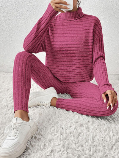 Ribbed Turtleneck Top & Pants Set