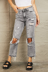 Acid Wash Distressed Straight Jean Pants