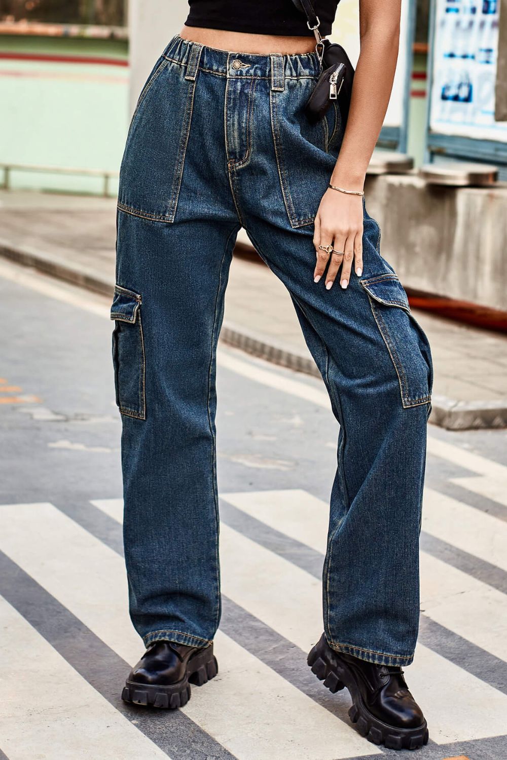 Long Straight Leg Cargo Pants with Pockets